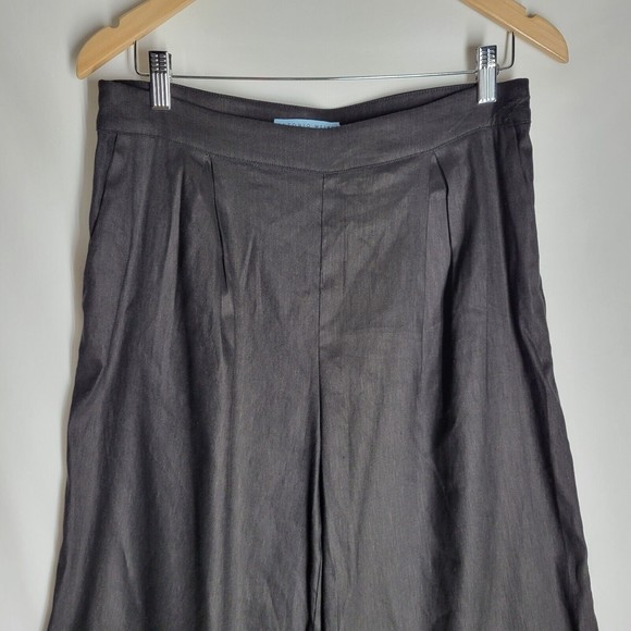 NWT Antonio Melani Wide Leg Pants Black Cropped Paper Bag High Rise Linen Size 6 - Picture 2 of 9